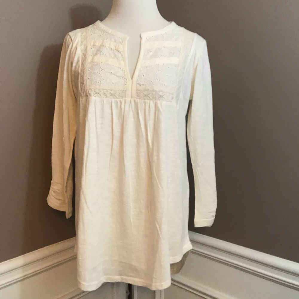 Lucky Brand ivory knit and lace top size M